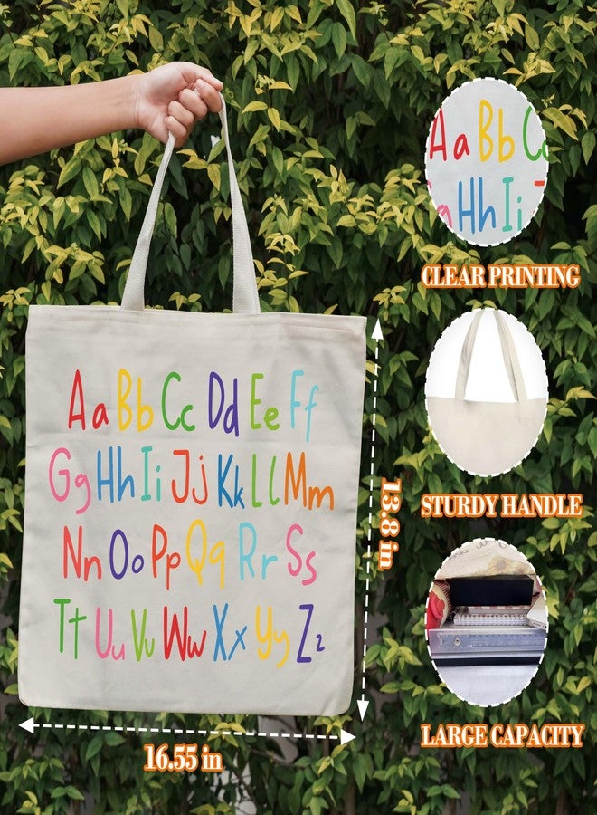 Levitatinyear Alphabets Canvas Tote Bag for Women, ABC Letters Learning Tote, Library Book Bag, Teacher Tote Bags for Books, Alphabet Gift Bag, Colorful Shoulder Bag Gifts for Her -13 - Image 2